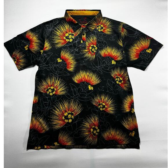 Oahu Golf Apparel Other - Oahu Golf Apparel Men's Short Sleeve Black Floral Golf Polo Shirt - Size XL